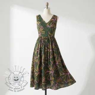 Tissu coton SATIN Abstract dark green