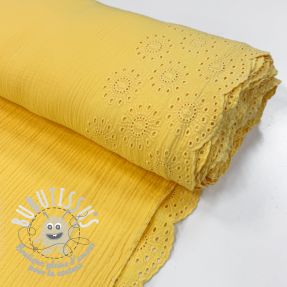 Tissu double gaze/mousseline 1-side border soft yellow