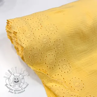 Tissu double gaze/mousseline 1-side border soft yellow