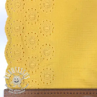 Tissu double gaze/mousseline 1-side border soft yellow