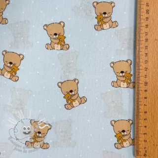 Tissu coton Sweet bear light blue ORGANIC