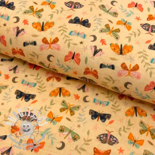 Tissu double gaze/mousseline Butterflies soft yellow digital print