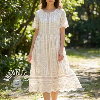 Tissu coton EMBROIDERY Lilian beige