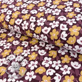 Jersey GLITTER Flowers wine red