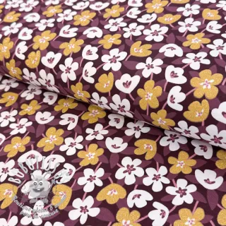 Jersey GLITTER Flowers wine red