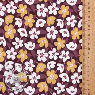 Jersey GLITTER Flowers wine red