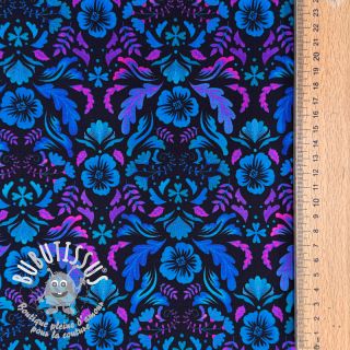 Jersey Paisley flowers black digital print
