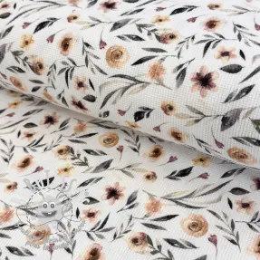 Jersey WAFFLE Flowers white digital print