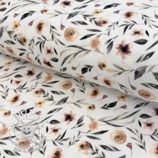 Jersey WAFFLE Flowers white digital print