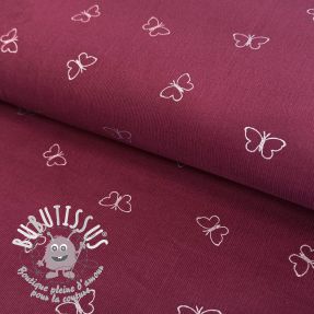 Tissu velours cotelé fin GLITTER Butterflies burgundy