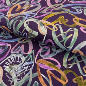 Tissu velours cotelé fin Hearts dark purple digital print