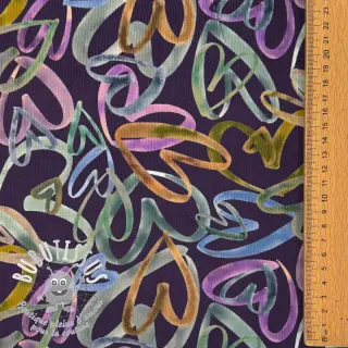 Tissu velours cotelé fin Hearts dark purple digital print