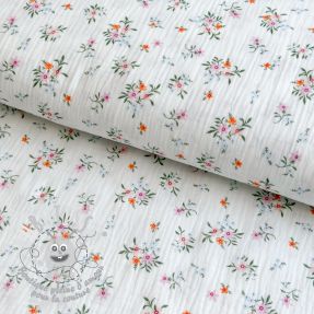 Tissu double gaze/mousseline Flowers white ORGANIC