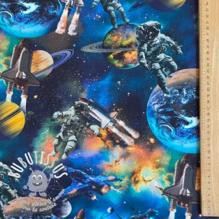 Tissu coton Space navy digital print