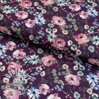 Tissu coton Flowers Anabell dark purple digital print