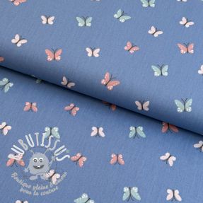 Tissu coton Birds and butterflies blue ORGANIC