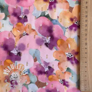 Viscose LUREX Flowers purple orange digital print