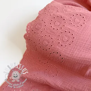 Tissu double gaze/mousseline 1-side border blush