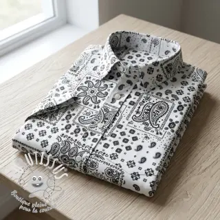 Tissu coton Kansas blanc noir