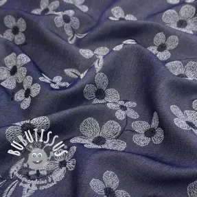 Tissu coton JEANS Chambre LUXURY JACQUARD Flowers dark blue