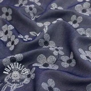 Tissu coton JEANS Chambre LUXURY JACQUARD Flowers dark blue
