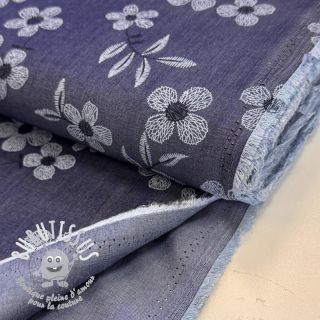 Tissu coton JEANS Chambre LUXURY JACQUARD Flowers dark blue