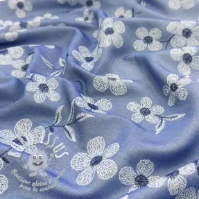 Bavlnená látka JEANS Chambre LUXURY JACQUARD Flowers jeans