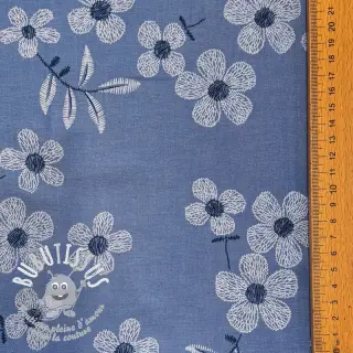 Tissu coton JEANS Chambre LUXURY JACQUARD Flowers jeans