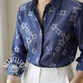 Tissu coton JEANS Chambre LUXURY JACQUARD Flowers dark blue