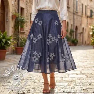 Tissu coton JEANS Chambre LUXURY JACQUARD Flowers dark blue