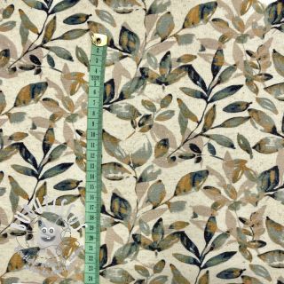 Jersey Lin Leaves old green ochre digital print