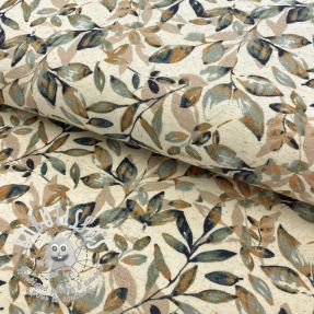 Jersey Lin Leaves old green ochre digital print