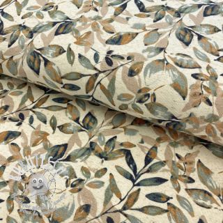 Jersey Lin Leaves old green ochre digital print