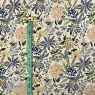 Jersey Lin Flowers ecru blue digital print