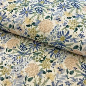 Jersey Lin Flowers ecru blue digital print