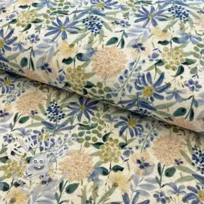 Jersey Lin Flowers ecru blue digital print
