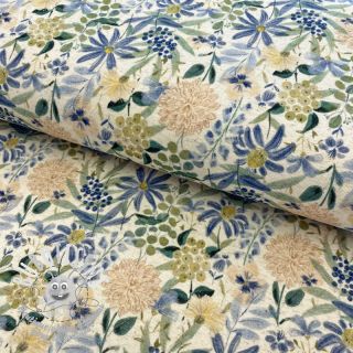 Jersey Lin Flowers ecru blue digital print