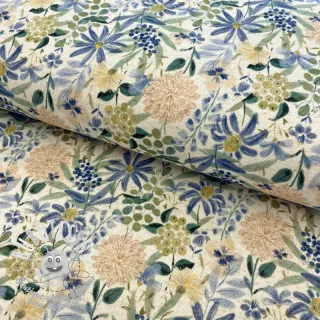 Jersey Lin Flowers ecru blue digital print