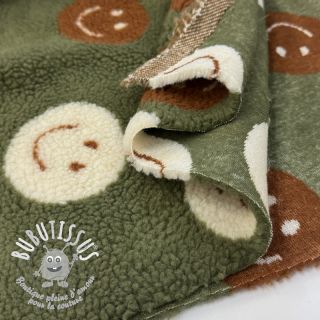 Tissu de manteau TEDDY JACQUARD Happy faces green