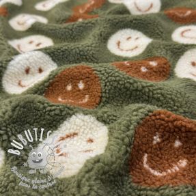 Tissu de manteau TEDDY JACQUARD Happy faces green