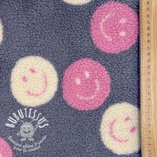 Tissu de manteau TEDDY JACQUARD Happy faces jeans