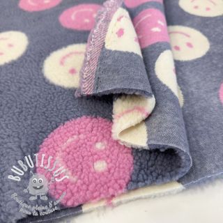 Tissu de manteau TEDDY JACQUARD Happy faces jeans