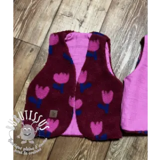 Tissu de manteau TEDDY JACQUARD Tulips dark red