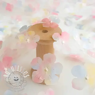 Tulle pour jupe tutu RETRO Flowers light blue