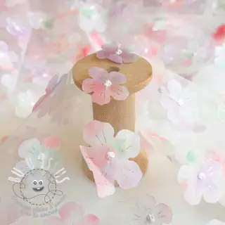 Tulle pour jupe tutu RETRO Flowers lavender