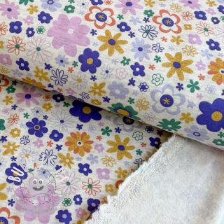 Sweat envers minkee Glitter flowers ecru melange