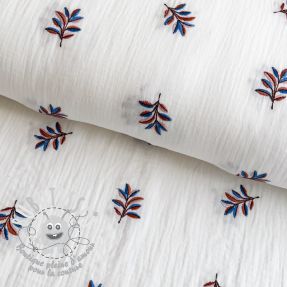 Tissu double gaze/mousseline EMBROIDERY Leaves white