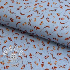 Tissu double gaze/mousseline Leaves field light blue