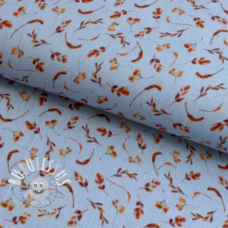 Tissu double gaze/mousseline Leaves field light blue