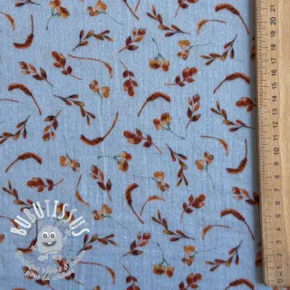 Tissu double gaze/mousseline Leaves field light blue